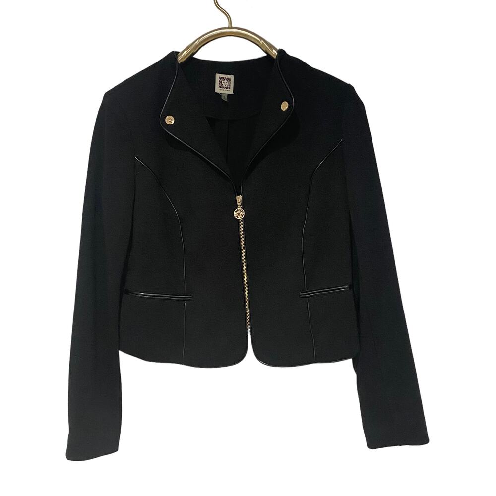 Anne Klein Black Ponte Knit Zip Front Jacket Blazer Corpcore Sz M